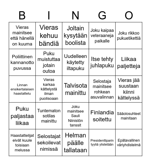 Itsenäisyyspäivän bingo Card