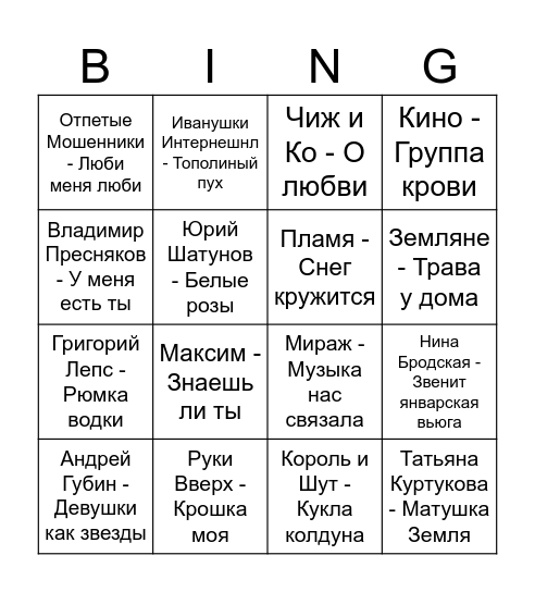 Seringo Bingo Card