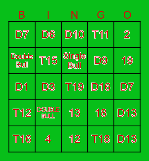 Darts Bingo Card