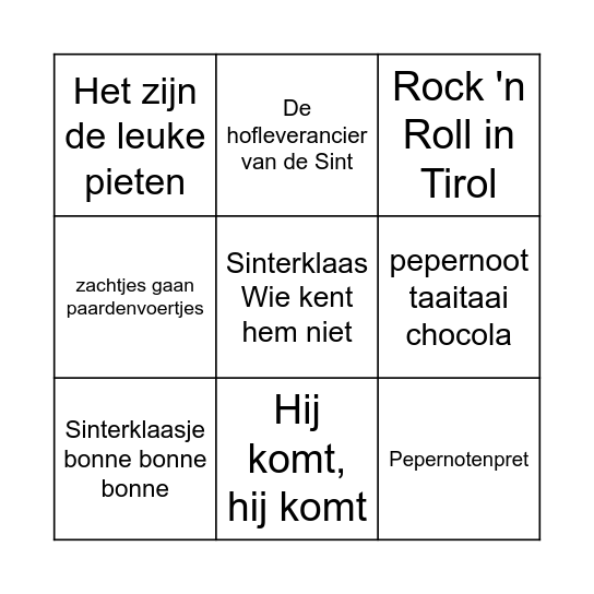 Sinterklaasbingo Card