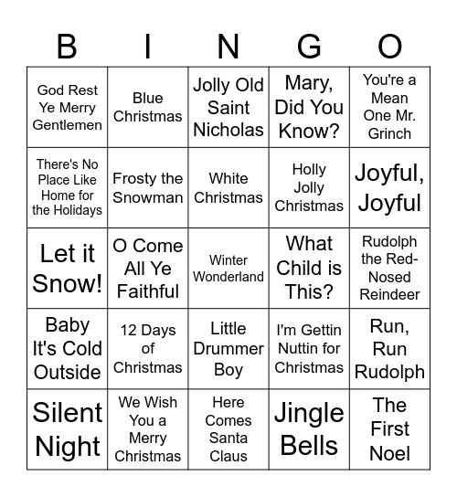 Christmas Music BINGO Card