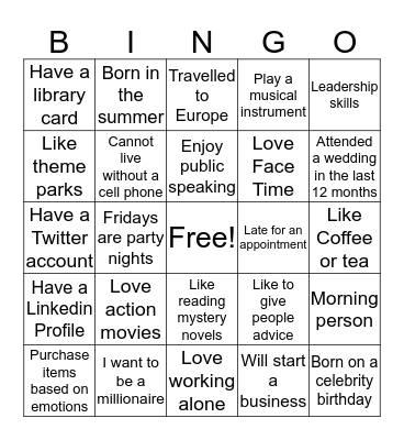 Untitled Bingo Card