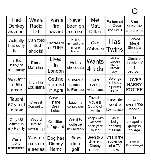 Getting to Know  You! Bingo Card