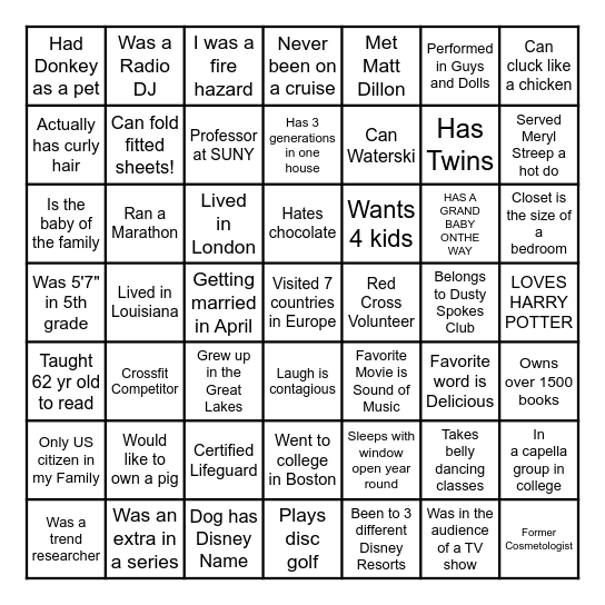Getting to Know  You! Bingo Card