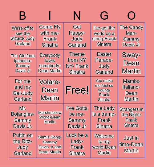 DD20 Dean, Frank, Sammy & Judy! Bingo Card