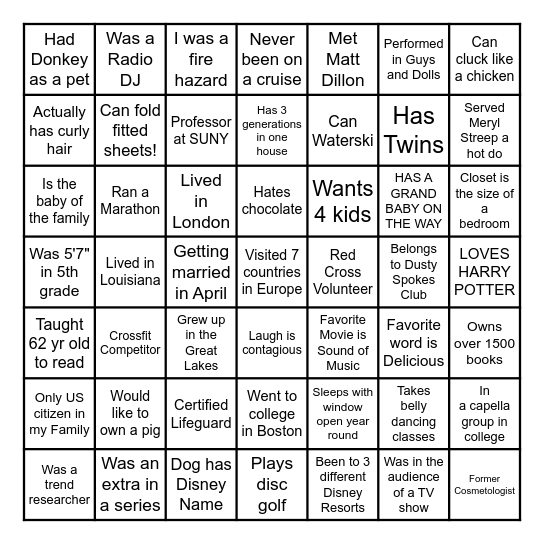 Getting to Know  You! Bingo Card