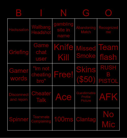 CS2 CHEATING BINGO Card