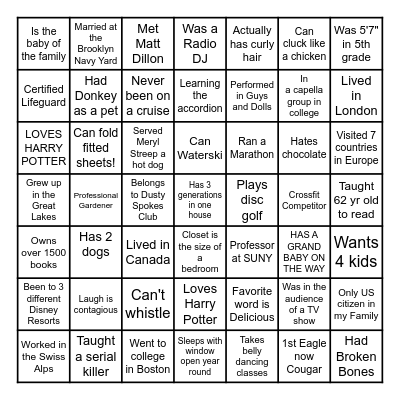 Getting to Know  You! Bingo Card