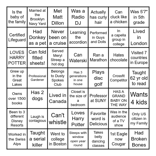 Getting to Know  You! Bingo Card