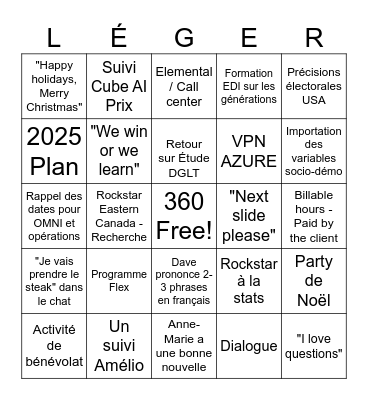 Bingo du TGIF Bingo Card