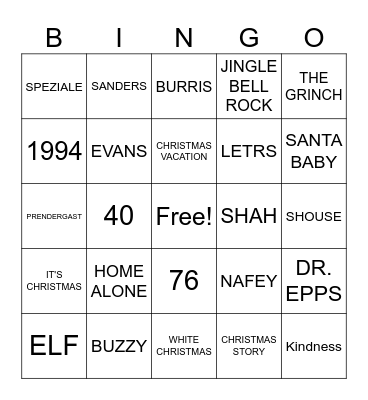 Blitzen BINGO Card