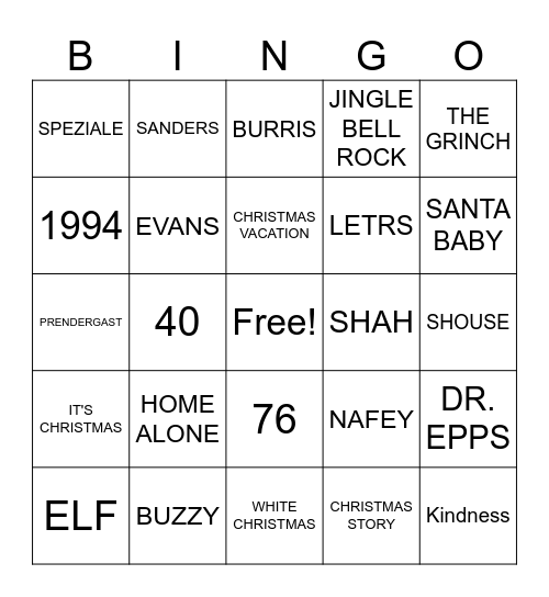 Blitzen BINGO Card