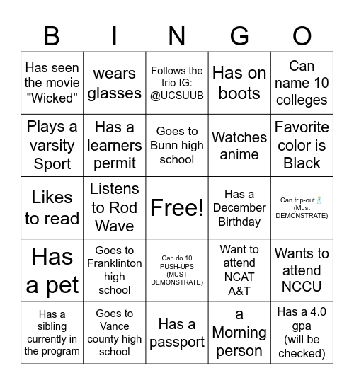 Get To Know Bingo Card