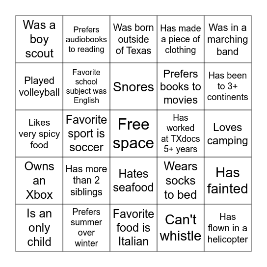 TXdocs Bingo - 4 Bingo Card