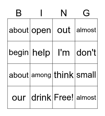 word list module 4 Bingo Card