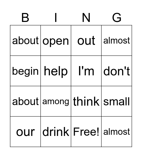 word list module 4 Bingo Card