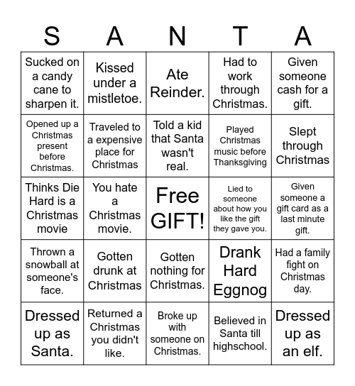 Trash Santa Bingo! Bingo Card