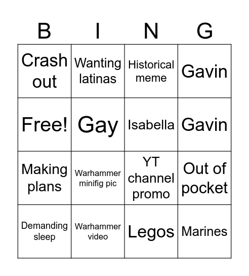 Jamison gc Bingo Card