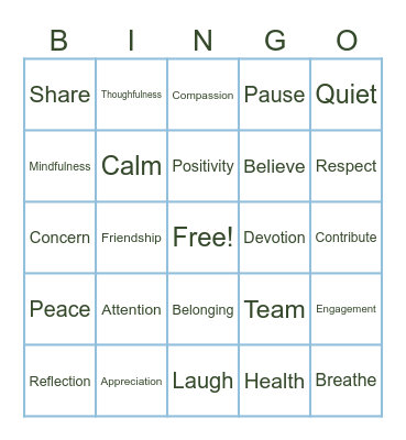 Healthy Workplace Bingo Card