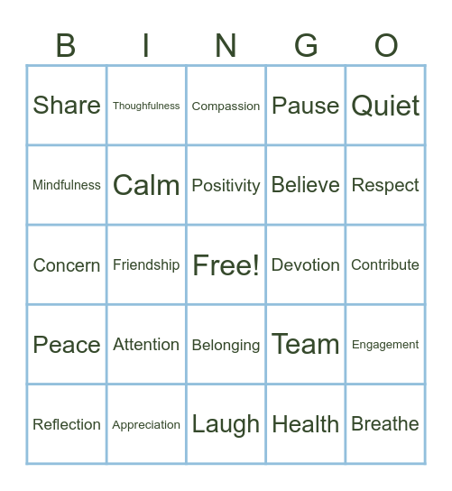 Healthy Workplace Bingo Card