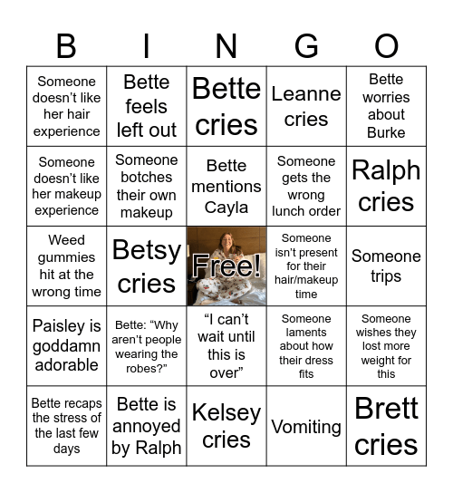 Kelsey’s Wedding Day Bingo Card