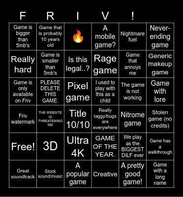 Friv Bingo Card