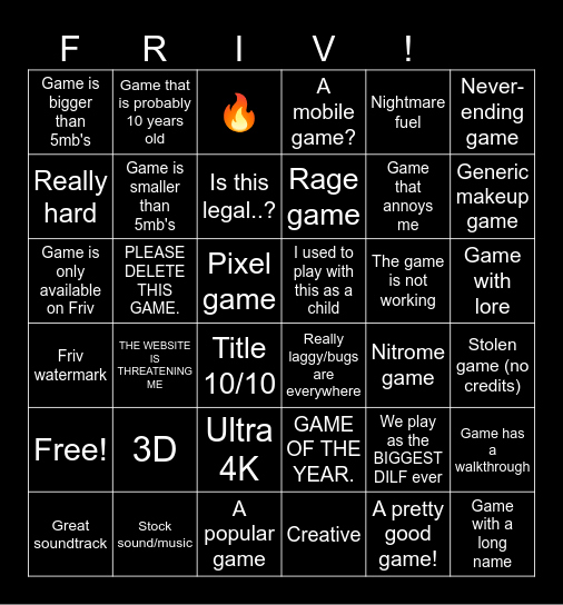 Friv Bingo Card