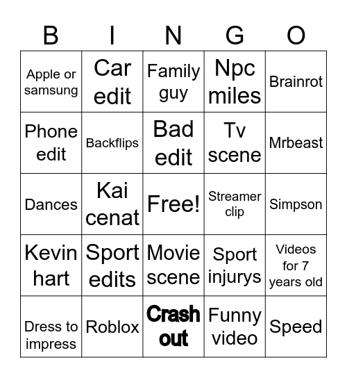 YouTube Bingo Card