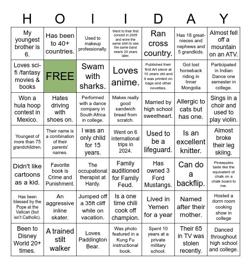 HARDY HIGH HOLIDAY BINGO Card