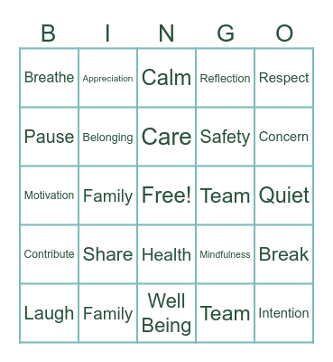 Healthy Culture Bingo Card
