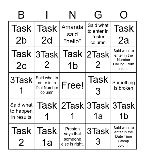 Phone Testing BINGO Card