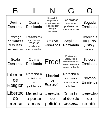 Carta de Derechos Bingo Card