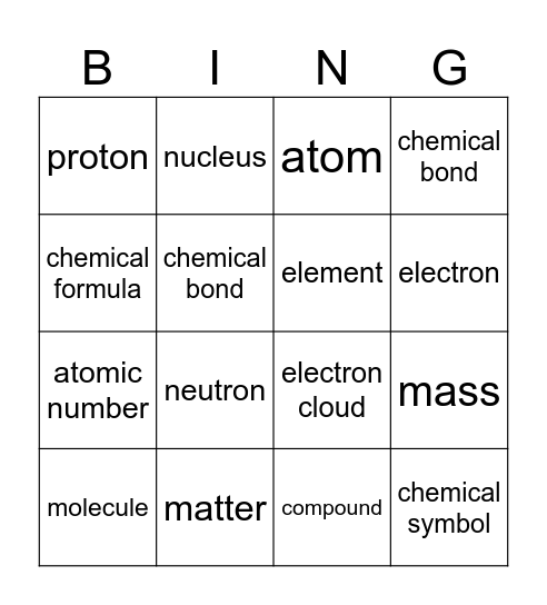 Matter Vocabulary Bingo Card