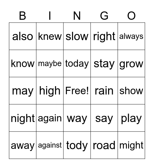 word list module 9 Bingo Card