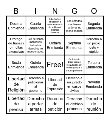 Carta de Derechos Bingo Card