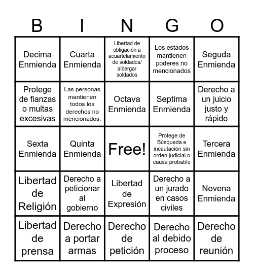 Carta de Derechos Bingo Card