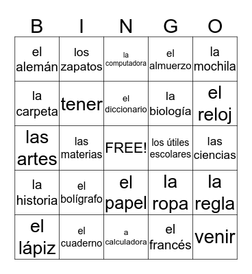 Spanish Bingo Card