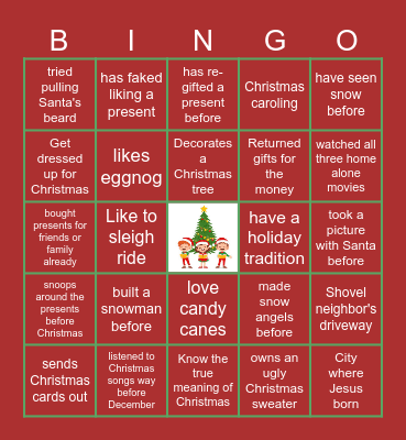 Virtual Holiday Bingo Card