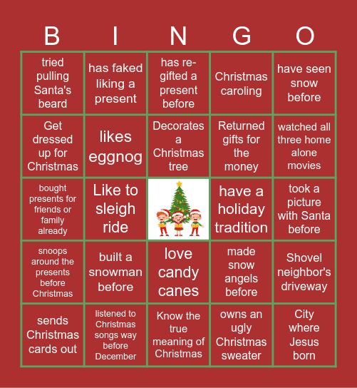 Virtual Holiday Bingo Card
