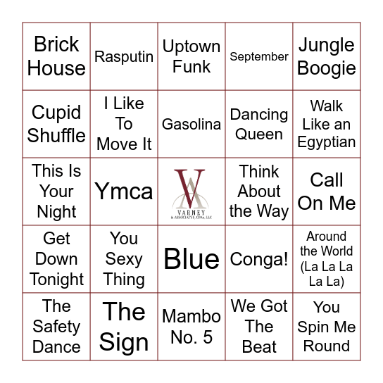 Dance Through The Decades Bingo Card