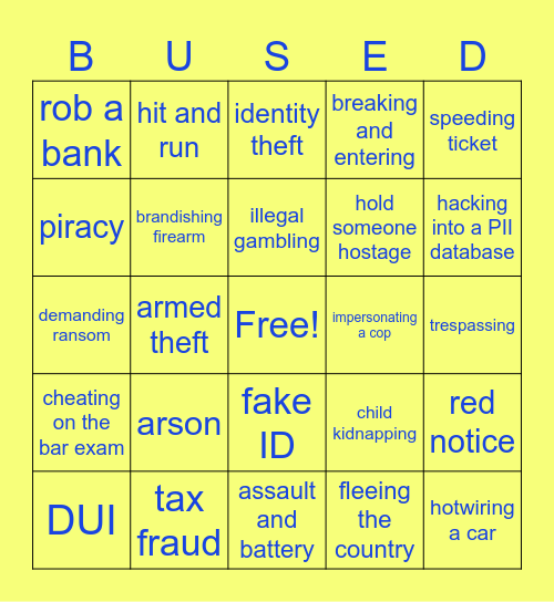 Criminal Bingo Card