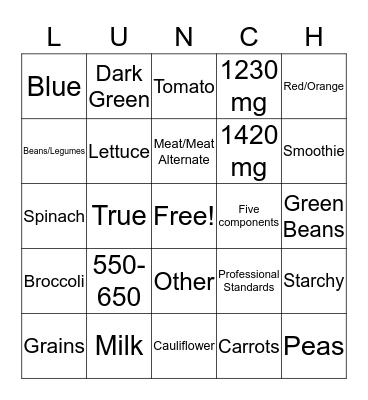 LUNCH Lady Bingo Card