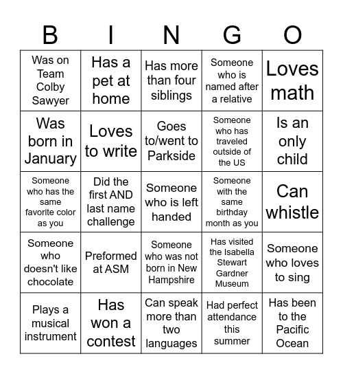 Breakthrough BINGO Card