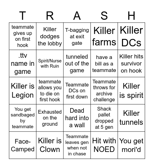 Ultimate DBD Bingo Card