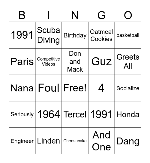 60th Bingo Card