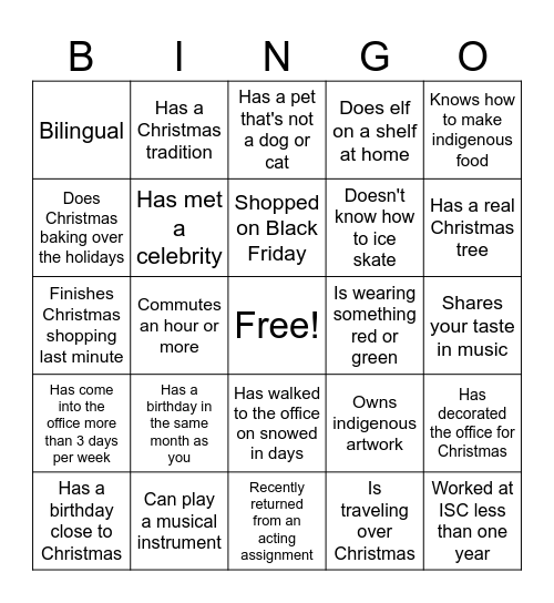 Christmas Party Bingo Card