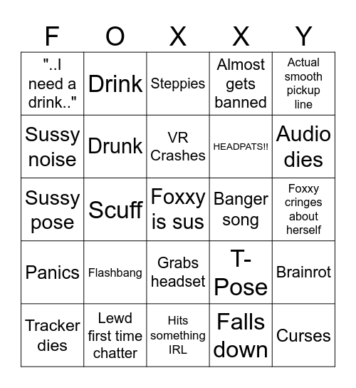 Foxxy Degen VR Night Bingo Card