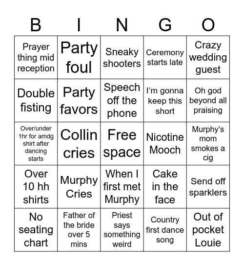 Wedding Bingo Card