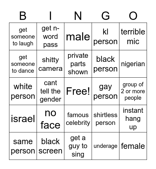 omegle bingo Card