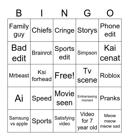 YouTube Bingo Card